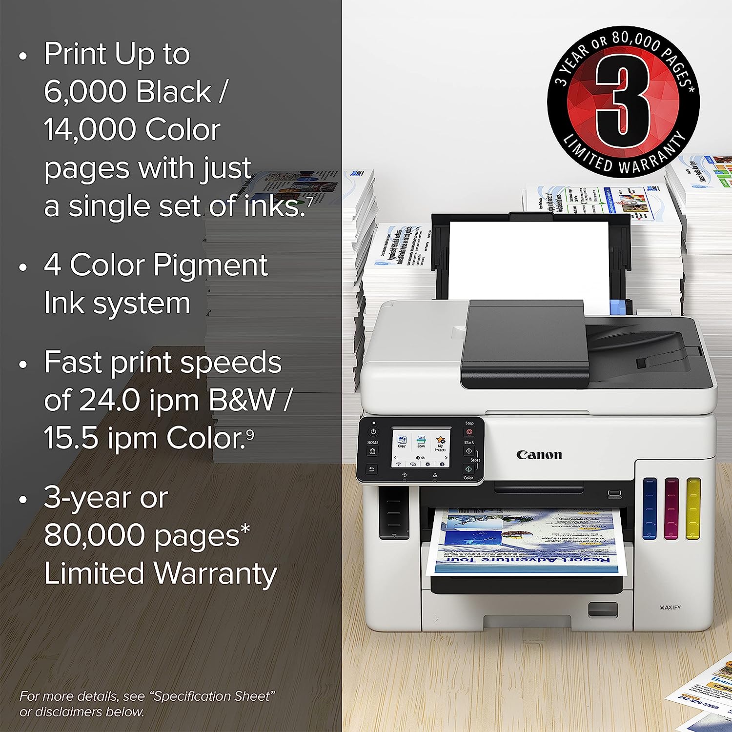 Canon MAXIFY GX7021 Wireless MegaTank Small Office All-in-One Printer - Image 3